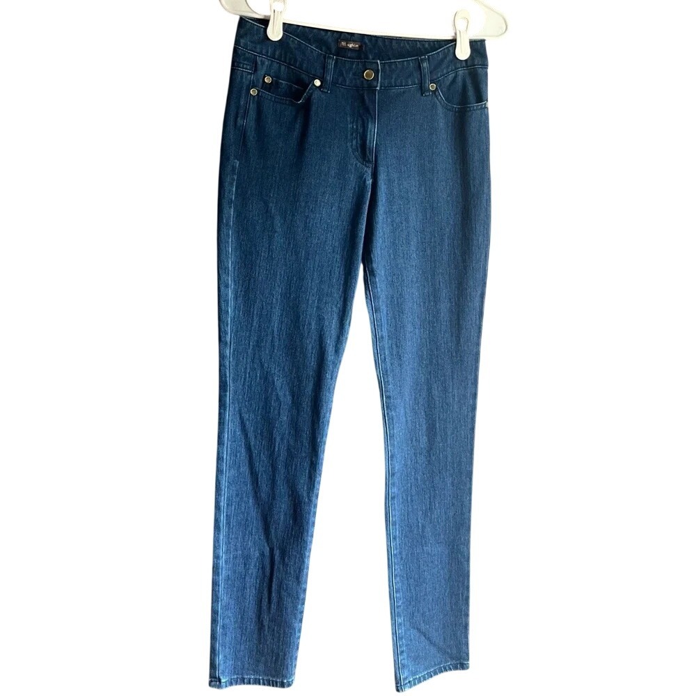 J. McLaughlin Lexi Straight Leg Jeans Dark Wash Blue Denim Gold Hardware Size 2 - Picture 3 of 6